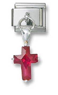 #ad Italian Charm Link Dangle Red Crystal Cross Sterling Silver Fit 9 mm Bracelet $12.99
