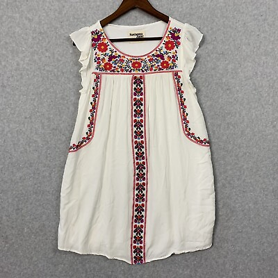 #ad Savanna Jane Dress Womens S White Embroidered Lined Ruffle Boho Modest Easter $24.99