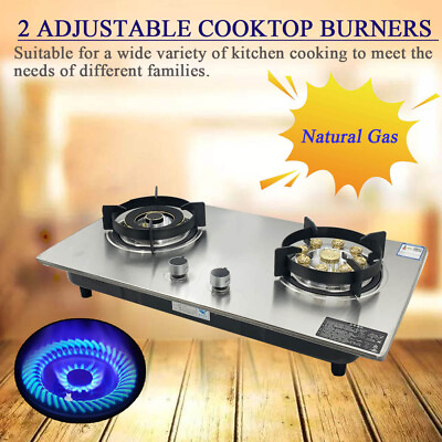 #ad 28quot; Natural Gas Cooker 2 Burner Kitchen Cooktop Hob Stainless Steel Gas Stove US $141.99