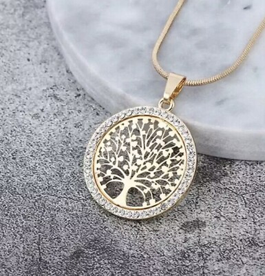 #ad Fashion Jewelry Crystal Tree of Life Pendant Necklace Rose Gold Silver TK7 1 $15.95