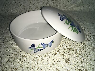 #ad 1980’s Vintage Porcelain Butterfly FTD Round Jewelry Trinket Box With Lid Glossy $10.80