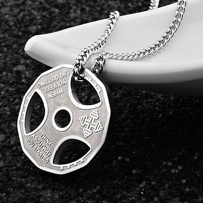 #ad Weight Plate Gym Bodybuilding Fitness Sport Jewelry Necklace Silver $13.99