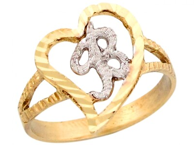 #ad 10k or 14k Two Tone Gold Fancy Cursive Letter B Unique Heart Initial Ring $169.99