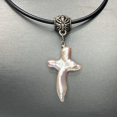 #ad Natural Cross Shaped Pearl Pendant Necklace $60.00