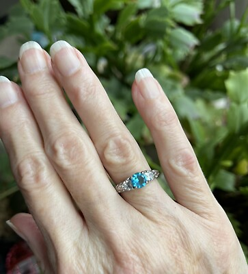 #ad Lovely Rare Paraiba Blue Topaz Sterling Silver Ring Sz 6.25 $35.00