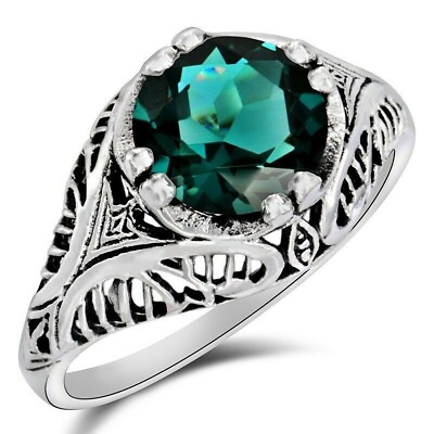 #ad Natural 3CT Apatite 925 Solid Sterling Silver Filigree Ring Sz 678 FM1 $36.99
