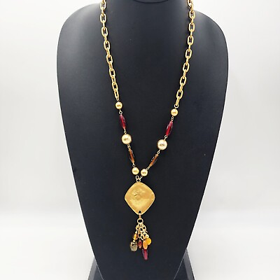 #ad Vintage Jacqueline Ferrar Beaded Glass Amber Green Boho Tribal 26quot; Necklace $19.99