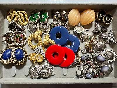 #ad Vintage Earrings Clip On Pierced Lot 18 Pair 50s 90s Bead Avon Marino Cubic Z $70.00