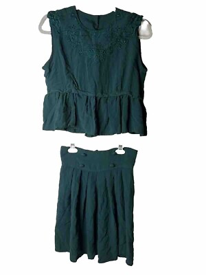 #ad Handmade Unique Womens 2 Piece Matching Set Hunter Green Size M L Top And Skirt $16.50