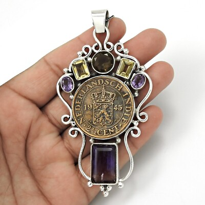 #ad Natural Amethyst Gemstone Pendant Ethnic 925 Sterling Silver Indian Jewelry U22 C $213.91