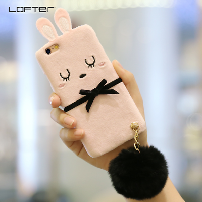 #ad LOFTER Cute Bunny Bow 3D Plush Fur Pendant Phone Case Cover for iPhone 7 7 8 8 $6.98