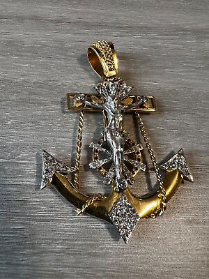 #ad Beautiful anchor and cross pendant in pure 18kt GOLD inlaid with diamonds $15000.00