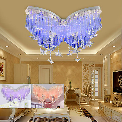 Ceiling Light Chandelier LED Tricolor Lamp Color Changing Lamp Crystal Butterfly $95.00