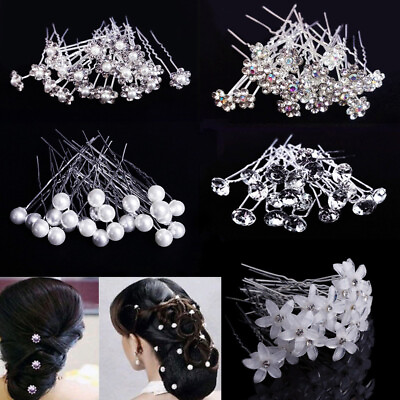 #ad 20Pcs Pearl Hair Pins Pearl Diamante Crystal Clips Prom Wedding Bridal Party Lot $2.84