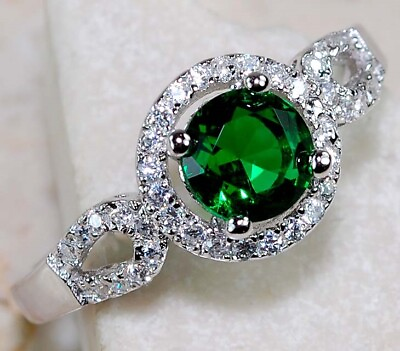 #ad 2CT Emerald amp; White Topaz 925 Solid Sterling Silver Ring Jewelry Sz 6 IB1 5 $32.99