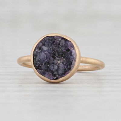 #ad New Nina Wynn Amethyst Druzy Ring Brushed 18k Yellow Gold Size 7 Solitaire $349.99