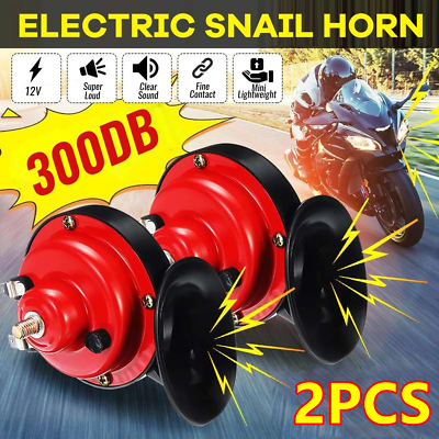 #ad 2x 12V 300DB Super Loud Train Horn Waterproof Motorcycle Car Truck SUV Boat Red $10.90