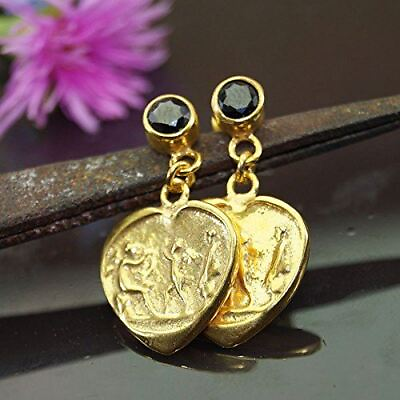 #ad 925 k Sterling Silver Onyx Coin Earrings Turkish Women Fine Jewelry By Omer $60.00
