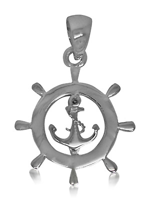 #ad 925 solid Sterling Silver Helm Wheel with Anchor and Rope pendant GBP 14.99