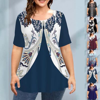 #ad Plus Size Womens Floral Tunic Tops Ladies Casual Loose T Shirt Blouse Tee 22 30 $19.29