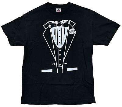#ad Tuxedo amp; Boutonnière Novelty Black amp; White T Shirt Size Large Black Cotton $12.88