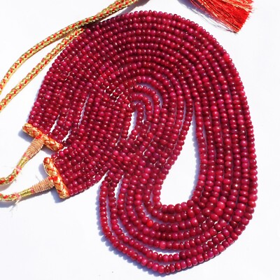 #ad 1058Cts Earth Mined 7 Strand Red Ruby Round Shape Beaded Necklace SK 06E463 $480.00