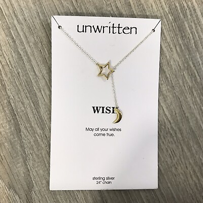 #ad NEW Unwritten Two Tone Crystal Pave Star amp; Moon Sterling Silver Lariat Necklace $49.00