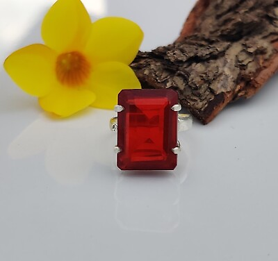 #ad Garnet Ring 925 Sterling Silver Rectangle Stone Shape All Size MO*** $14.78