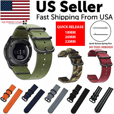 #ad 18mm 20mm 22mm Durable Military Woven Nylon Wrist Watch Band Quick Release Strap $5.99