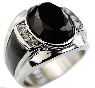 #ad Black CZ Mens Ring 12 Carat with Accents Stainless Steel Size 10 T50 $19.36
