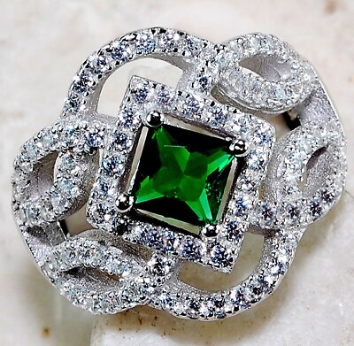 #ad 1CT Emerald Quartz amp; Topaz 925 Solid Sterling Silver Ring Jewelry Sz 8 UB1 9 $33.99