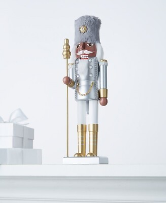 #ad HOLIDAY LANE Silver amp; Gold Tone African American Soldier Nutcracker w Staff NWT $40.60