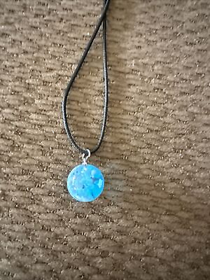 #ad Black Cord With Puffy White Clouds Among Blue Sky Pendant Necklace $8.00
