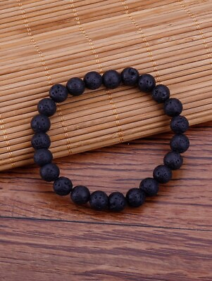 #ad Black Volcanic Rock Lava Stone Beaded Bracelet Men Women Natural Stone Beads $5.99