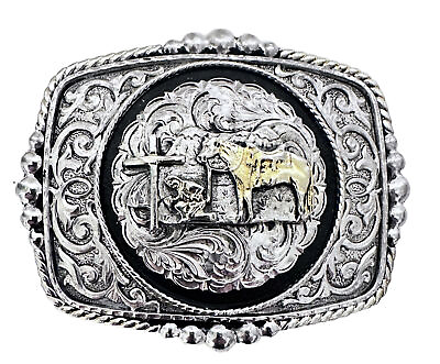 #ad Cowboy Rodeo Belt Buckle Praying Cowboy and Horse Authentic Silver Plated $5.95