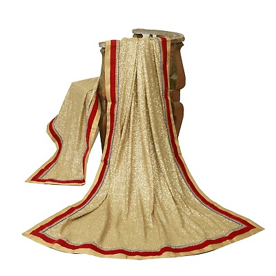 #ad Sanskriti Vintage Dupatta Long Stole Georgette Golden Hand Beaded Wrap Scarves $95.00