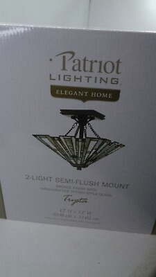 2 Light Tiffany Style Pendant Bronze Finish w Geometric Art Glass Kitchen Light $75.00