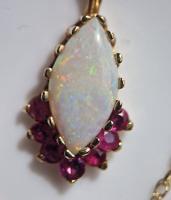 #ad 9ct Opal amp; Ruby Pendant Necklace GBP 145.00