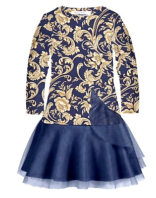 #ad “Girls Dress Size 10” Navy amp; Gold Tone Tulle Accent New $12.50