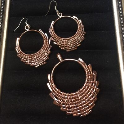 #ad NEW Stunning Artist Made Polished Copper Earrings And Pendant Set Contemporary $52.00