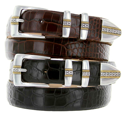 #ad Milan Men#x27;s Belt Genuine Leather Italian Calfskin Designer Dress Belt 1 1 8quot; $36.95