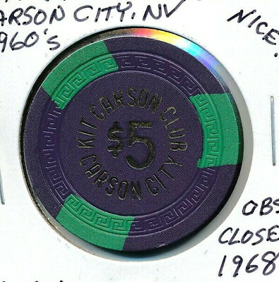 #ad $5 CASINO CHIP KIT CARSON CLUB CARSON CITY NV 1960#x27;s SM KEY #N5210 OBS CL 1968 $97.50