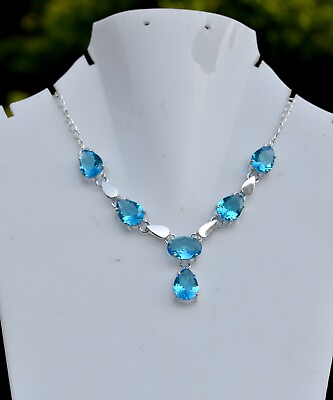 #ad Swiss Blue Topaz 925 Sterling Silver Gemstone Handmade Jewelry Necklace 17 18quot; $13.99