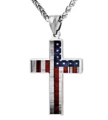#ad Cross Pendant American Flag Patriotic Necklace Religious Jewelry $12.95