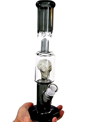 #ad 12quot; Tall Skull Glass Bong Gray Percolator Water Pipe Pyrex Smoking Hookah W Bowl $35.62