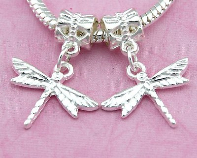 #ad 30pcs Silver Tone Plated Dragonfly Dangle Charms For Bracelet SY35 $5.94
