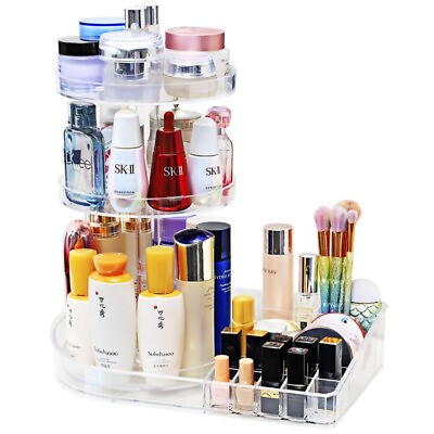 #ad Acrylic 360 Degree Rotating Makeup Organizer Spinning Cosmetic Storage Holder $24.99
