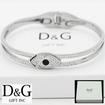 #ad NEW DG Gift Womens Unisex Stainless Steel 6.5quot; CZ Purity Evil Eye Bracelet Box $18.98