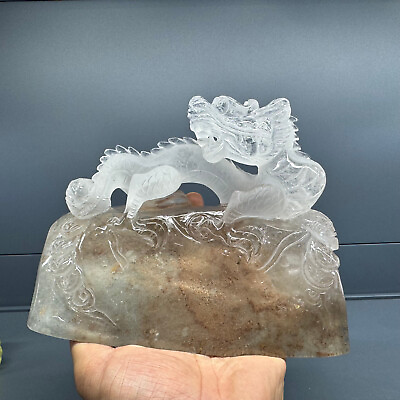 #ad 3.2LB Natural Ghost Phantom Clear Quartz Carved Crystal Reiki Dragon Skull $499.20