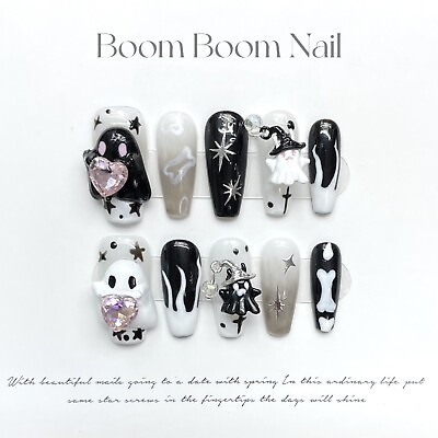 #ad Handmade Cute Ghost luminous False Nails Coffin Press on Nails for Nail Art $12.99